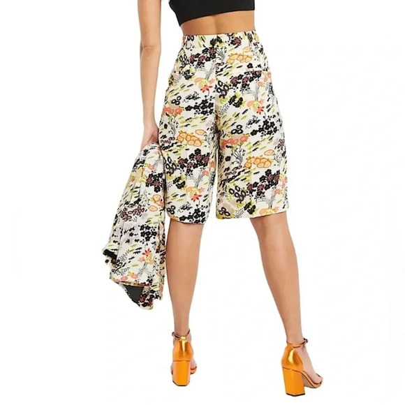 Topshop Idol Cream Floral Bloom Print City Wide Leg Size 8 Knee Length‎ - Picture 2 of 9